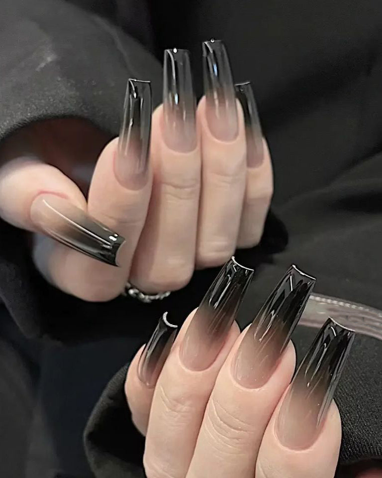 Black Long Gradient Fake Nails