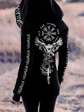 Retro Viking Valhalla Hawk Totem Print Zip Hoodie Sweatshirt