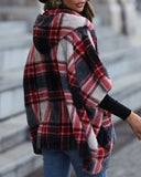 Scottish Casual Plush Hooded Quarter Sleeve Loose Plaid Buttonless Jacket