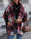 Scottish Casual Plush Hooded Quarter Sleeve Loose Plaid Buttonless Jacket