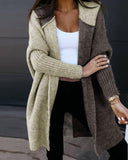 Loose Color Matching Knitted Medium Length Hooded Sweater Cardigan