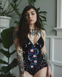 Mystical Snake And Purple Moon Graphic Print V-neck One-piece