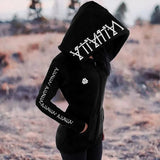 Retro Viking Valhalla Hawk Totem Print Zip Hoodie Sweatshirt