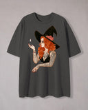 Mysterious Tattoo Witch Print T-Shirt