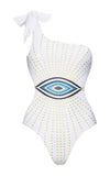 Eye Of The Moon Belly-Covering Backless Graphic Printed One Piece & Mesh Skirt