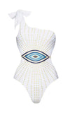 Eye Of The Moon Belly-Covering Backless Graphic Printed One Piece & Mesh Skirt