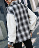 Double-Sided Velvet Plaid Patchwork Buttoned Long Sleeved Lapel Plush Jacket