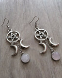 New Five pointed Star Triple Moon Purple Stone Earrings