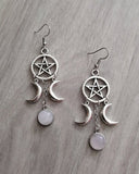 New Five pointed Star Triple Moon Purple Stone Earrings