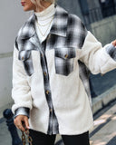 Double-Sided Velvet Plaid Patchwork Buttoned Long Sleeved Lapel Plush Jacket