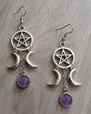 New Five pointed Star Triple Moon Purple Stone Earrings