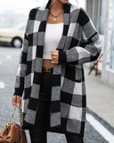 Loose Plaid Color Block Knitted Cardigan Fashionable Sweater