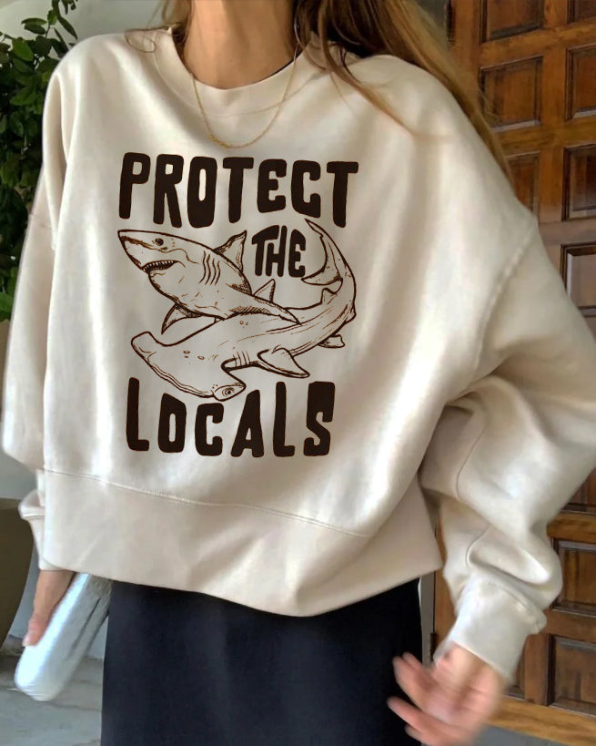 “Protect The Sharks ” Printed Casual Sweatshirt