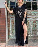 To The Source Of Green Space  Casual Slit Dress