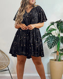 A Starry Universe Pattern Print Plus Size Short  Dress