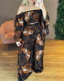 Butterfly Fairy Banquet Party Pattern Print Plus Size Two-Piece Set