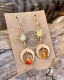 Crystal Moon and Sun Agate Crystal Earrings