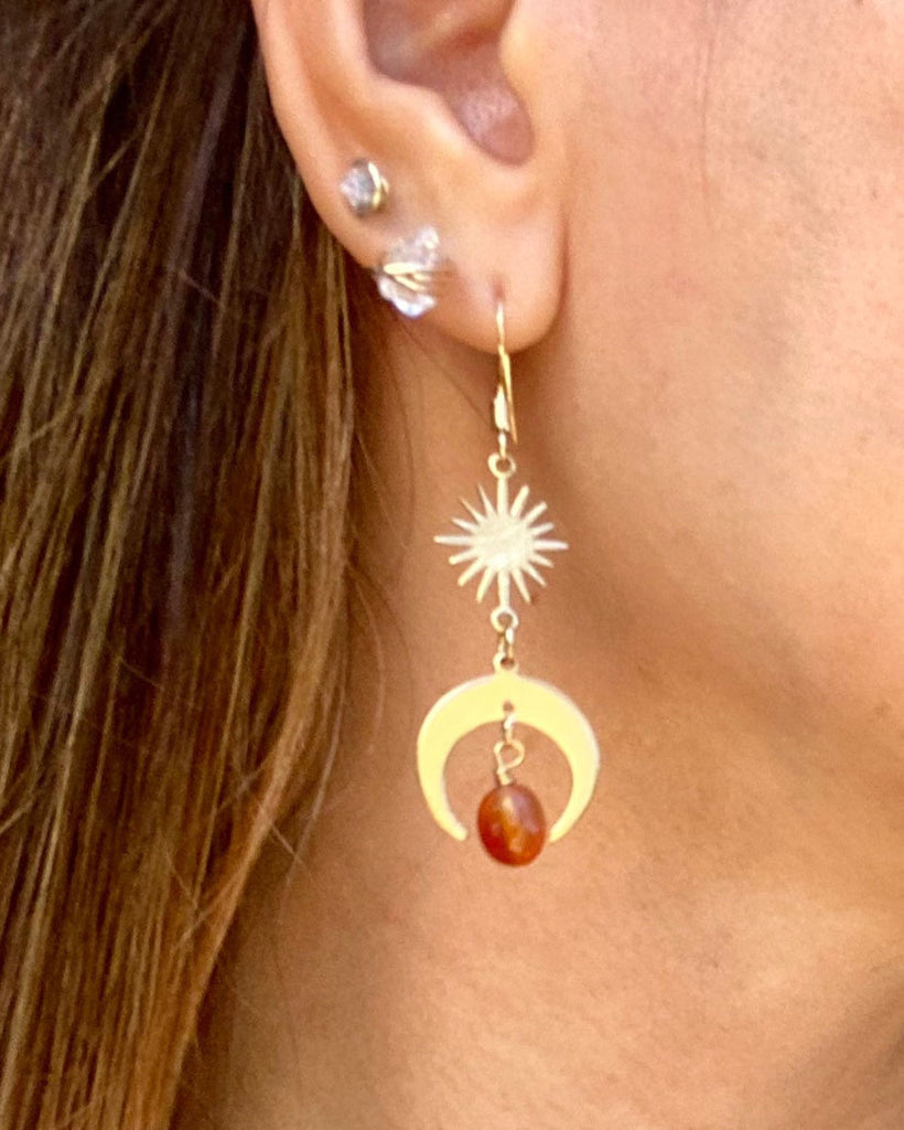 Crystal Moon and Sun Agate Crystal Earrings
