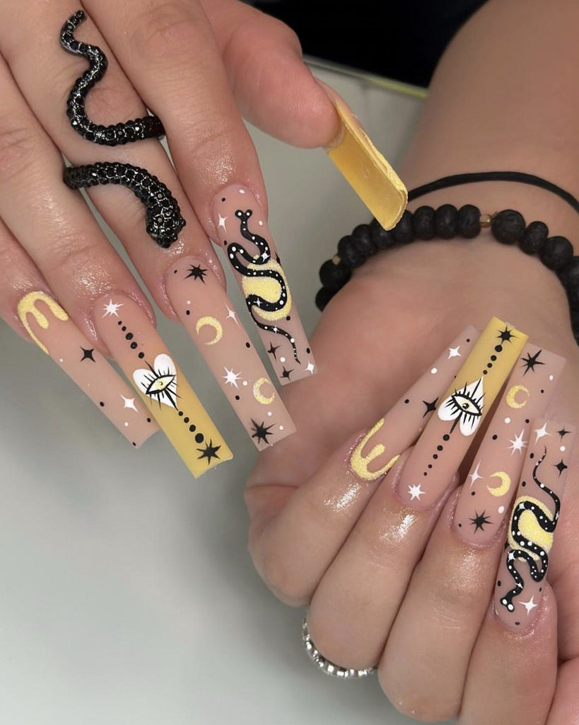 Star And Moon Snake Pattern Ballet Frosted Wearable Nails