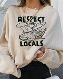 "Protect The Locals" Save The  Shark Print Crew Neck Sweatshirt