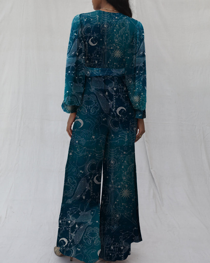 Blue Legend Sky With Stars And Constellations Pattern Printed Jumpsuit