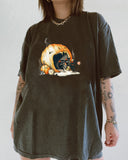 Halloween Scary Pumpkin And Cat Devil Graphic Print T-Shirt