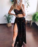 Women's Sexy Bird Print Camisole And Slit Skirt