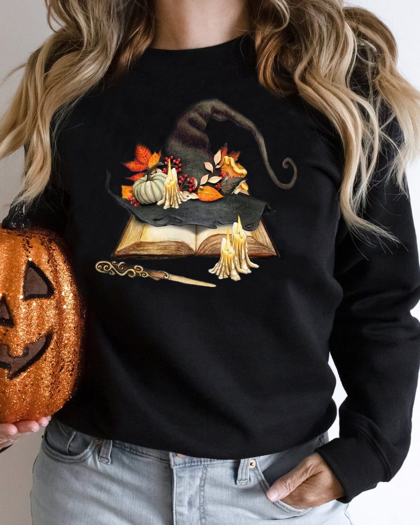 Halloween Magic Book And Hat Graphic Print Sweatshirt