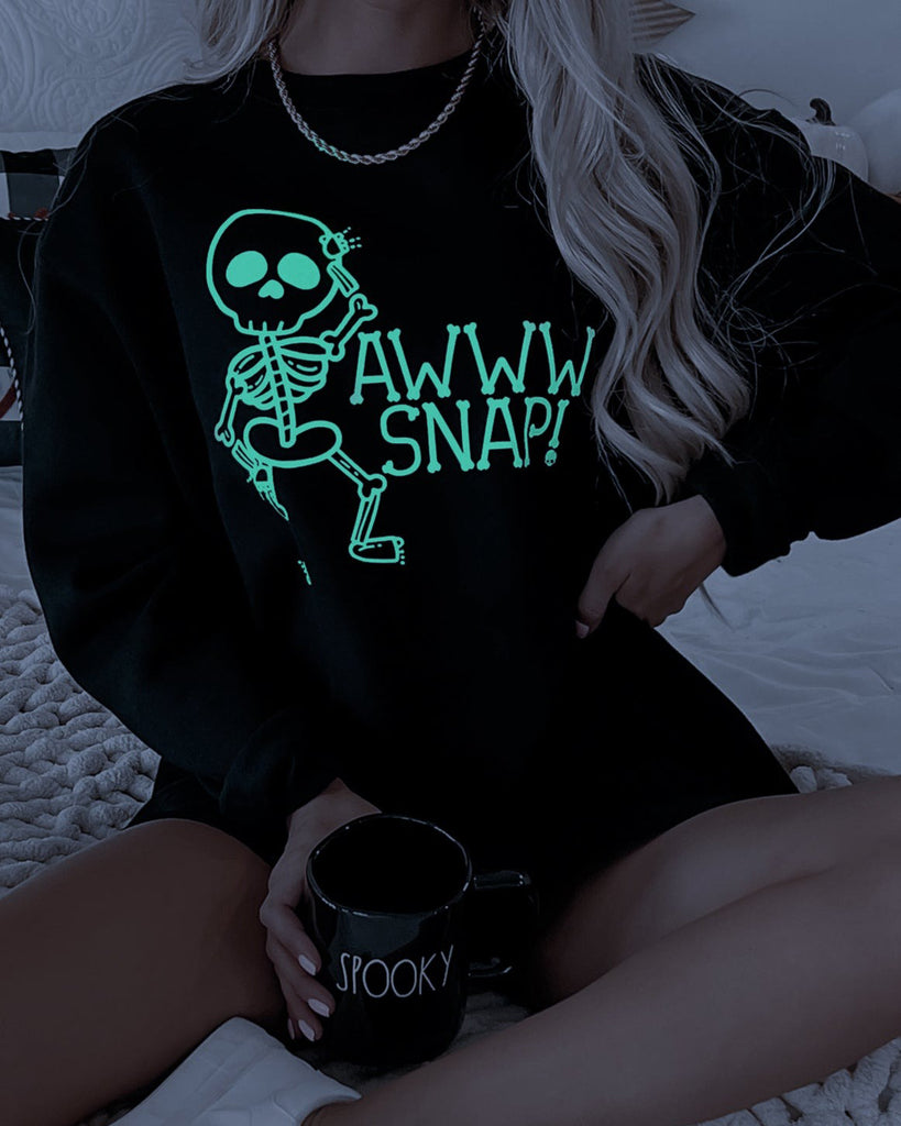 "AWWW SHAP!" Dancing Skull  Fluorescent Graphic Casual Pullover