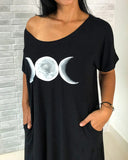 Mysterious Legend Phase Of The Moon Printed Casual Loose Dress