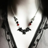 Gothic Black Bat Choker Crystal Bead Necklace