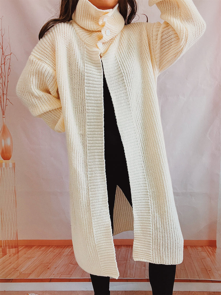 Solid Color Casual Style Turtleneck Cardigan Sweater