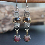 Vintage Retro Metal Square Rose Crystal Earrings