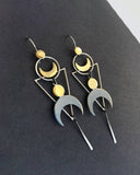 Retro Geometric Solar Moon Long Drop Earrings