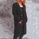 Single-Breasted Burlap Pocket Knitted Long Sweater Cardigan Jacket