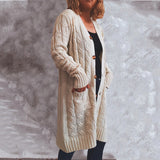 Single-Breasted Burlap Pocket Knitted Long Sweater Cardigan Jacket