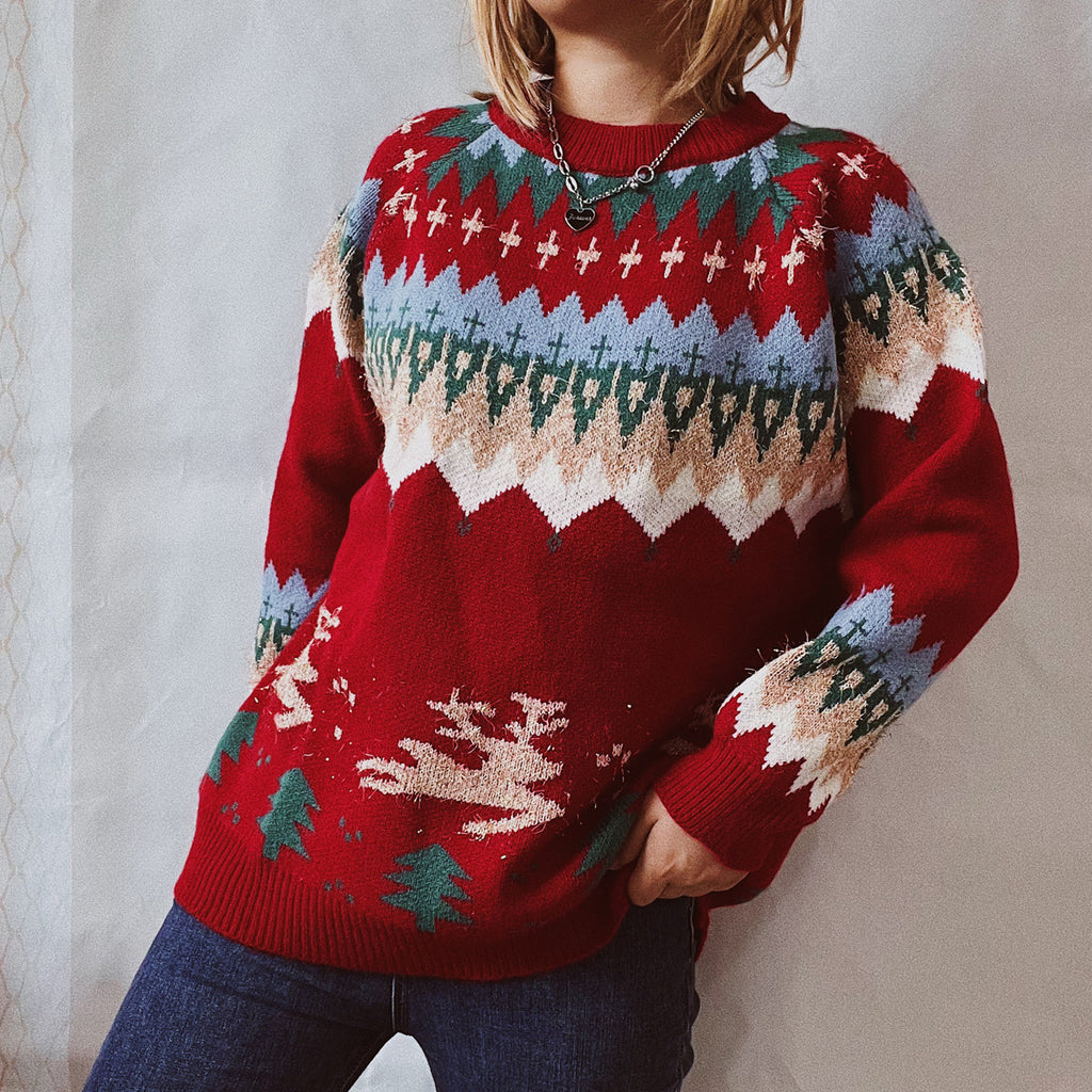 Christmas Bunting Elk Pattern Pullover Sweater