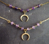 Crescent Moon Necklace Pendant Purple Crystal Golden Moon Jewelry