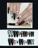 Halloween Black and White Skull Long T False Nails