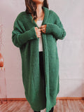 Loose Solid Color Batwing-Sleeves Scarf Lapel Knitted Long Cardigan Sweater Jacket