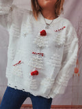 Christmas Hat & Cane 3D Pattern Jacquard Pullover Sweater