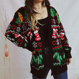 Christmas Socks & Abies Leaves Pattern Cardigan Sweater