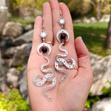 Silver Snake Moon Black Jasper Crystal Drop Earrings