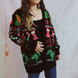 Christmas Socks & Abies Leaves Pattern Cardigan Sweater