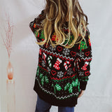Christmas Socks & Abies Leaves Pattern Cardigan Sweater