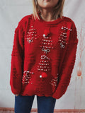 Christmas Hat & Cane 3D Pattern Jacquard Pullover Sweater