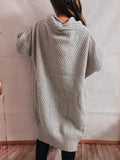 Loose Solid Color Batwing-Sleeves Scarf Lapel Knitted Long Cardigan Sweater Jacket