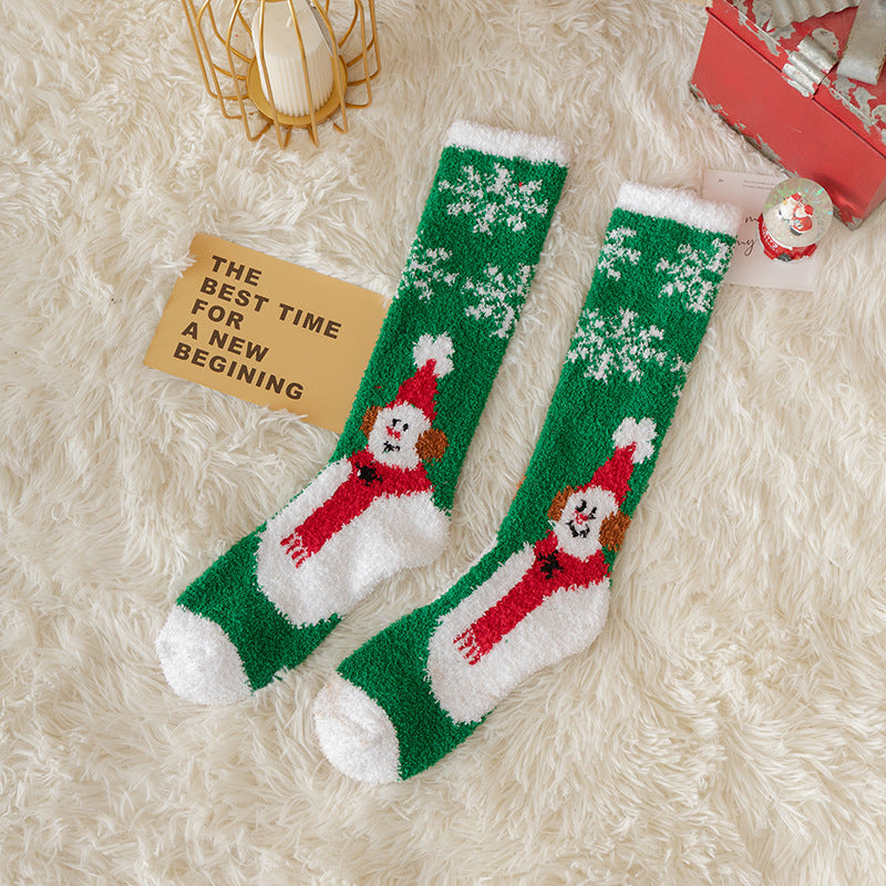 Christmas White Snowman Printed Green Plush Home Stockings