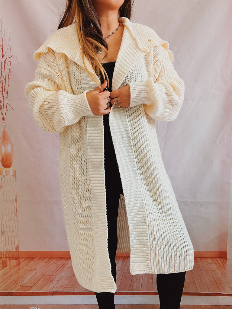 Solid Color Casual Style Turtleneck Cardigan Sweater