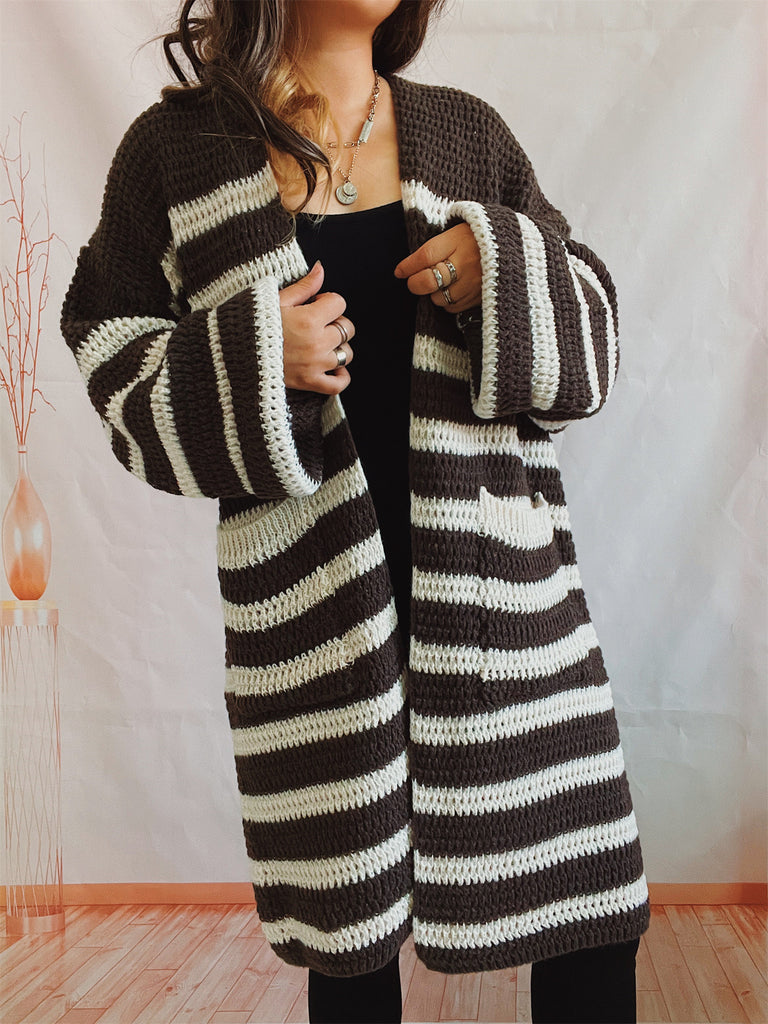 Striped Casual Style Winter Cardigan Sweater
